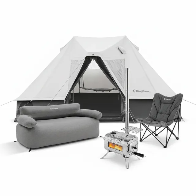 kingcamp-khan-villa-4-in-1-glamping-tent-bundle-with-stove image 1