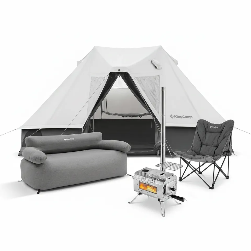 kingcamp-khan-villa-4-in-1-glamping-tent-bundle-with-stove image 1