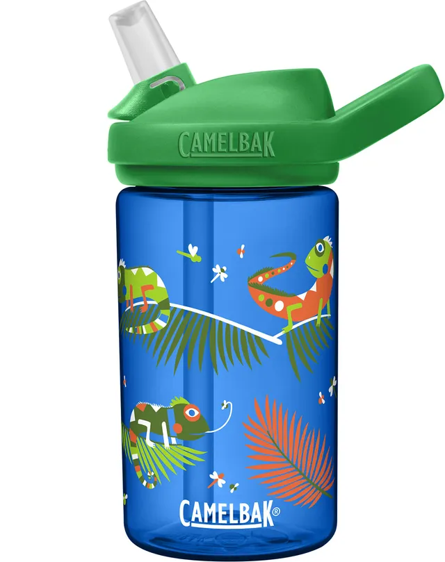 camelbak-eddy-kids-water-bottle-with-bite-valve-straw-14oz-iguanas image 1