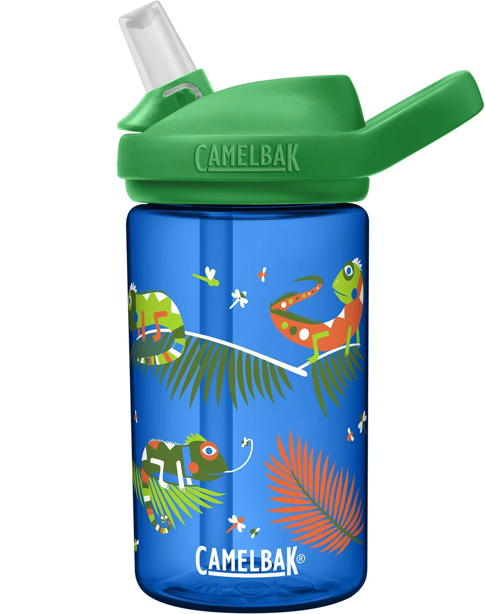 camelbak-eddy-kids-water-bottle-with-bite-valve-straw-14oz-iguanas image 1