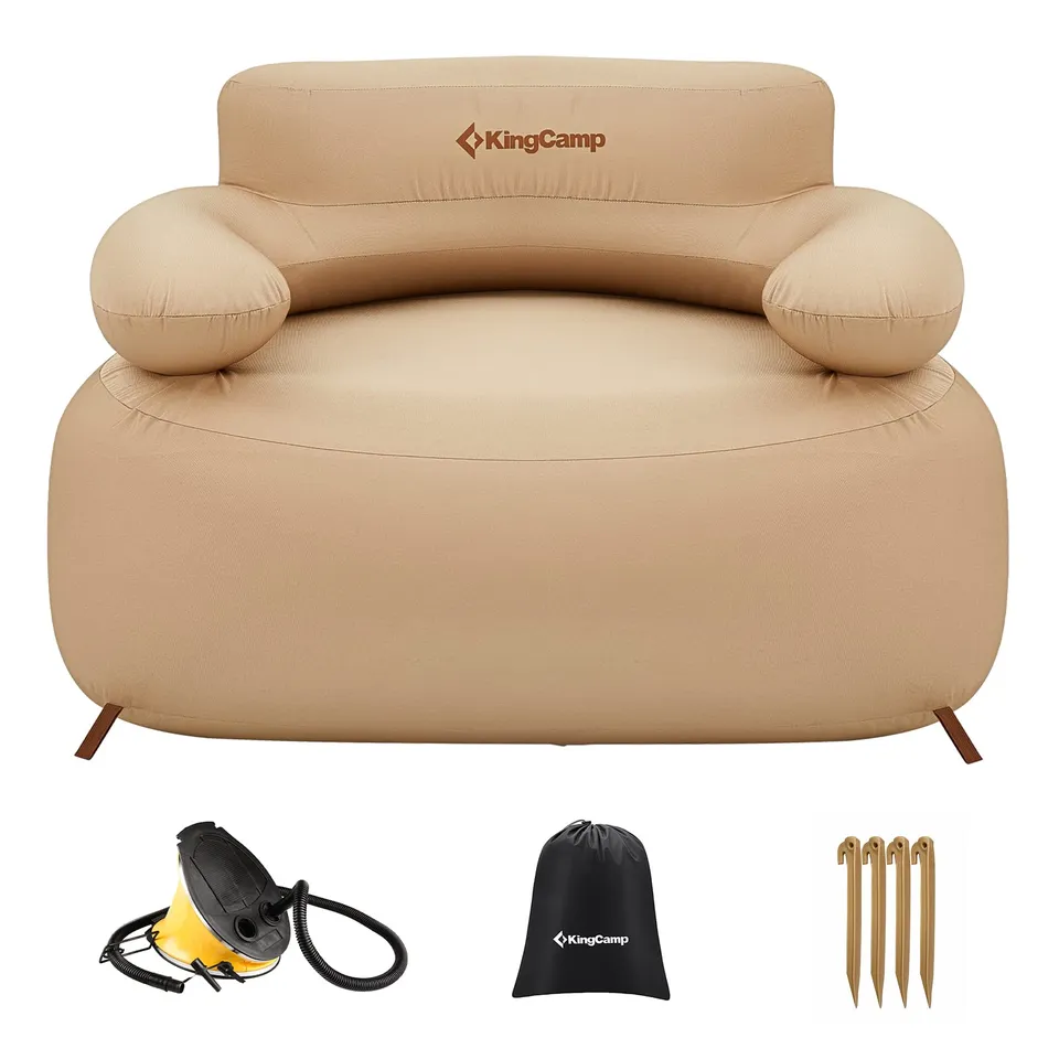 kingcamp-premium-single-inflatable-sofa-set-khaki image 1