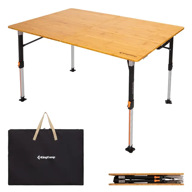 kingcamp-bamboo-folding-camping-table-pro-adjustable-height-4-fold-design image 1