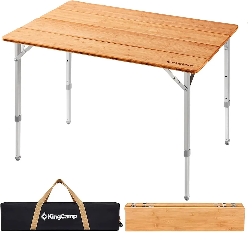 kingcamp-bamboo-folding-adjustable-height-camping-table-39-x-26-inches image 1