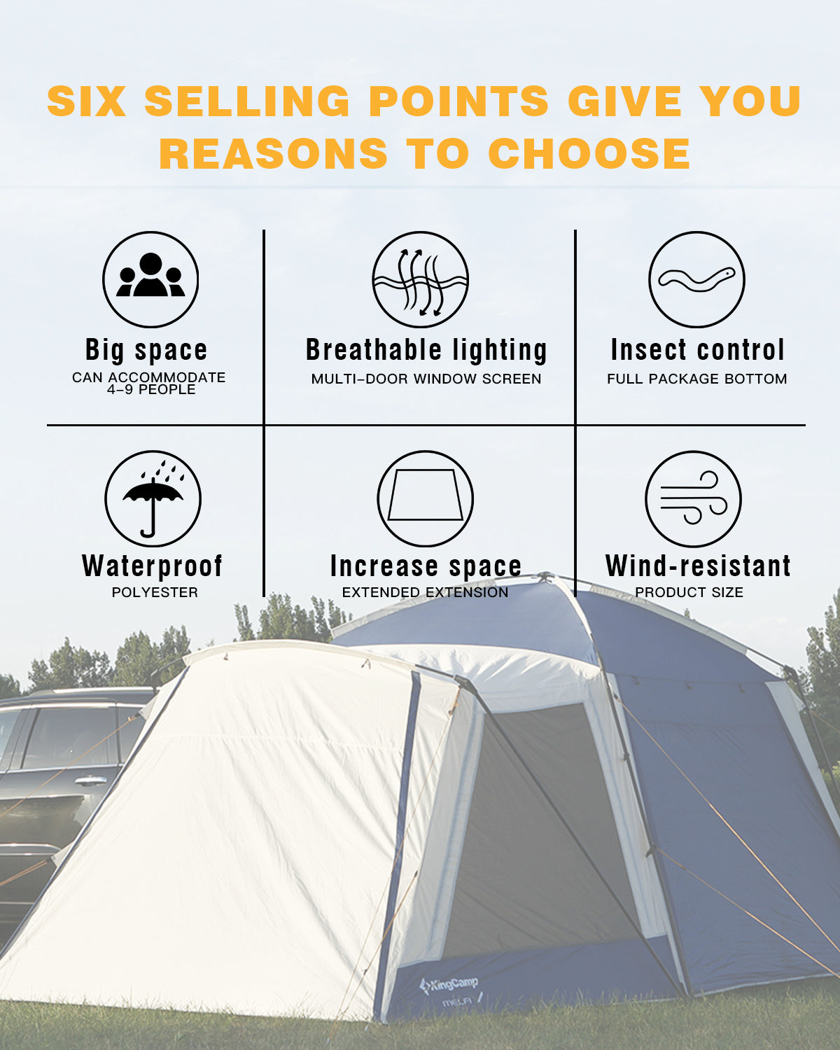 kingcamp-melfi-plus-camping-square-3-season-suv-tent-with-screen-room image 5