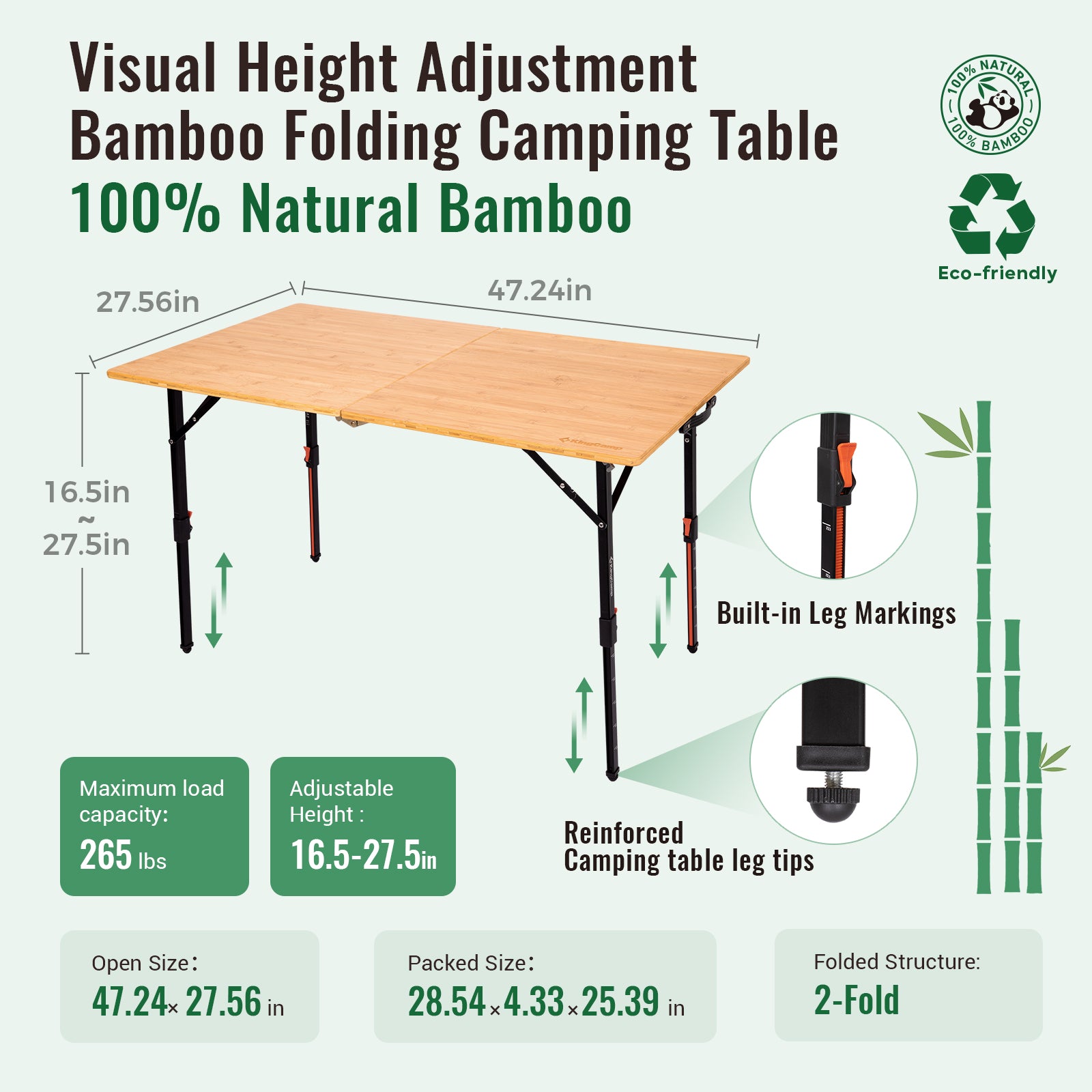 kingcamp-bamaura-12070-bamboo-folding-table-47x27-inch image 3