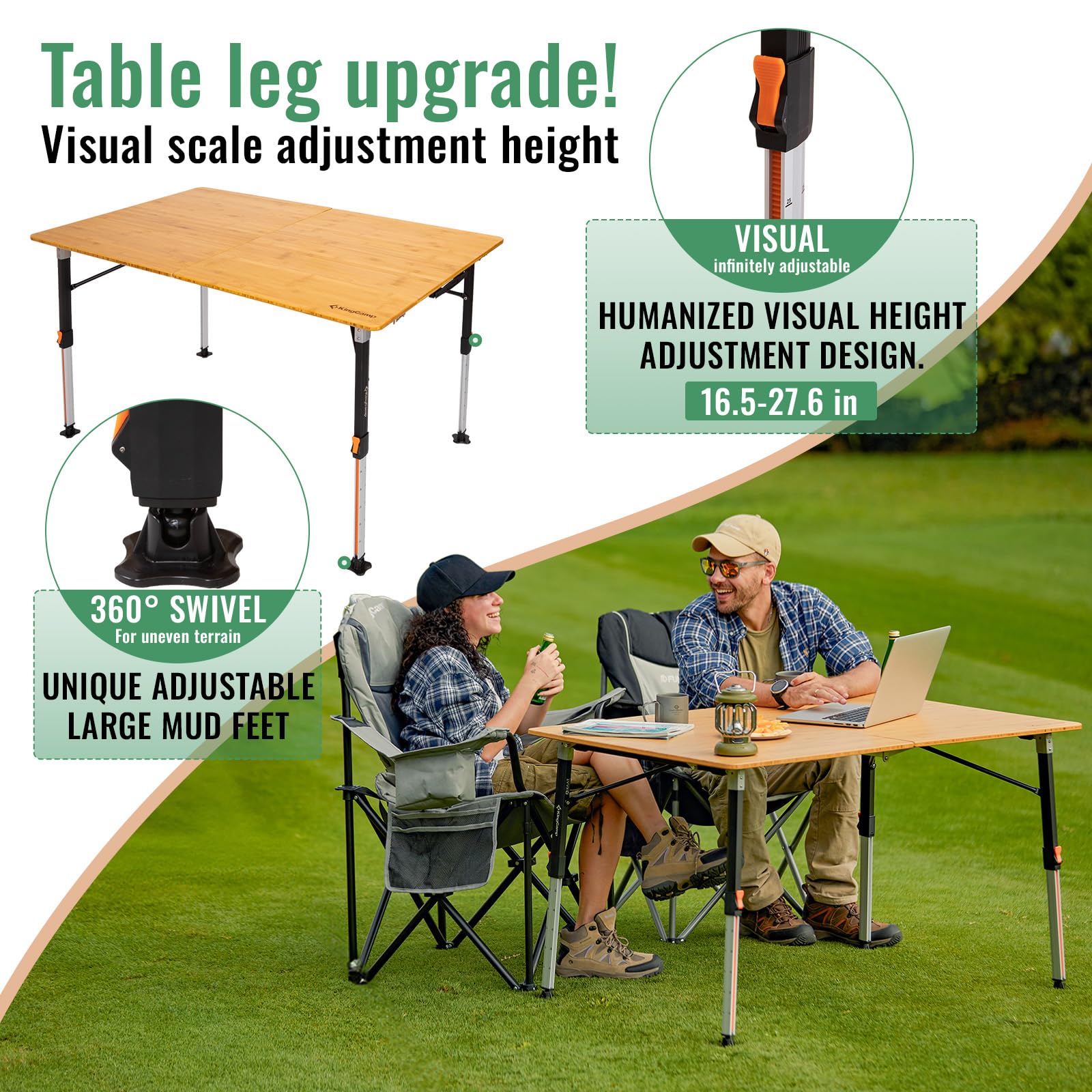 kingcamp-bamboo-folding-camping-table-pro-adjustable-height-4-fold-design image 3