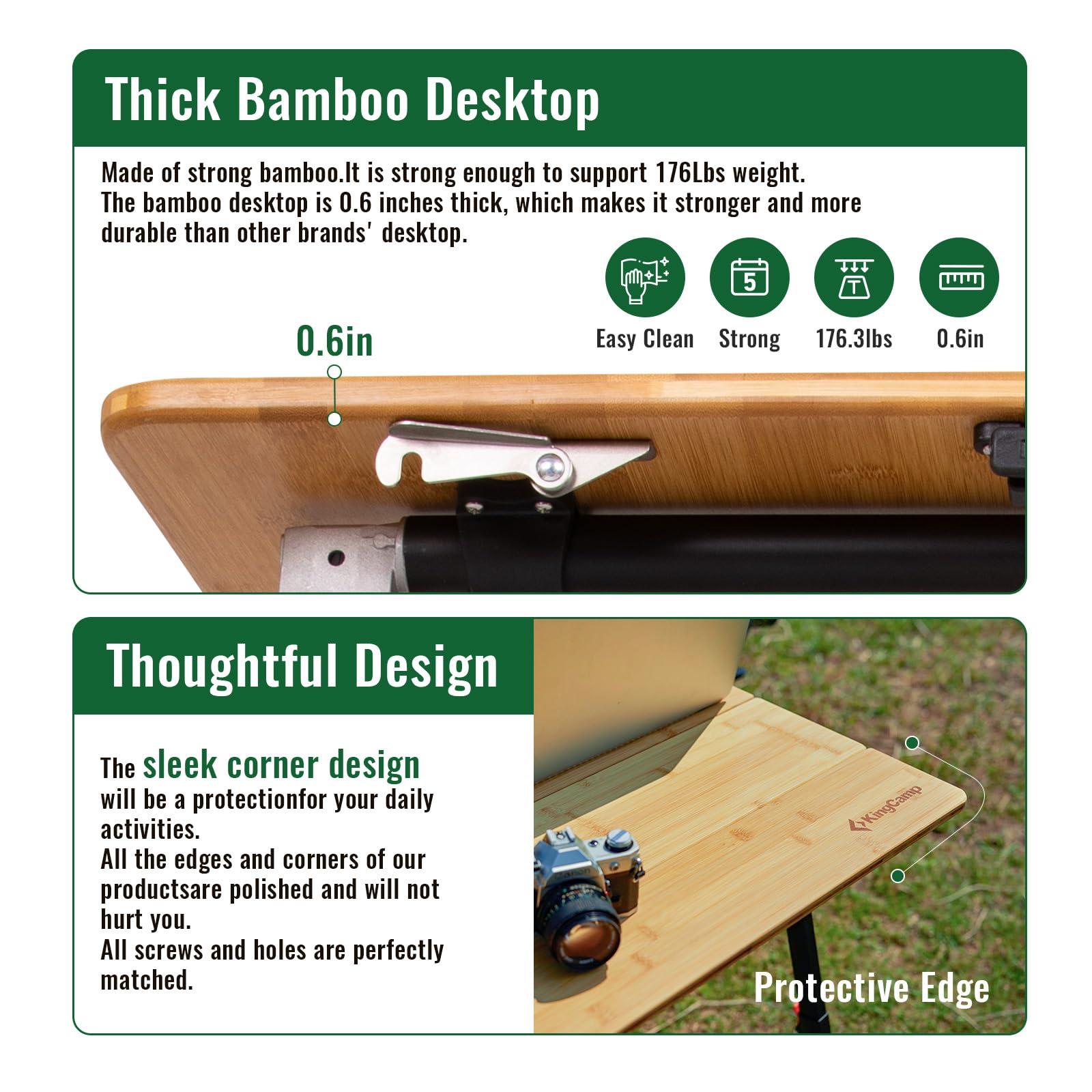 kingcamp-bamboo-folding-camping-table-pro-adjustable-height-4-fold-design image 4