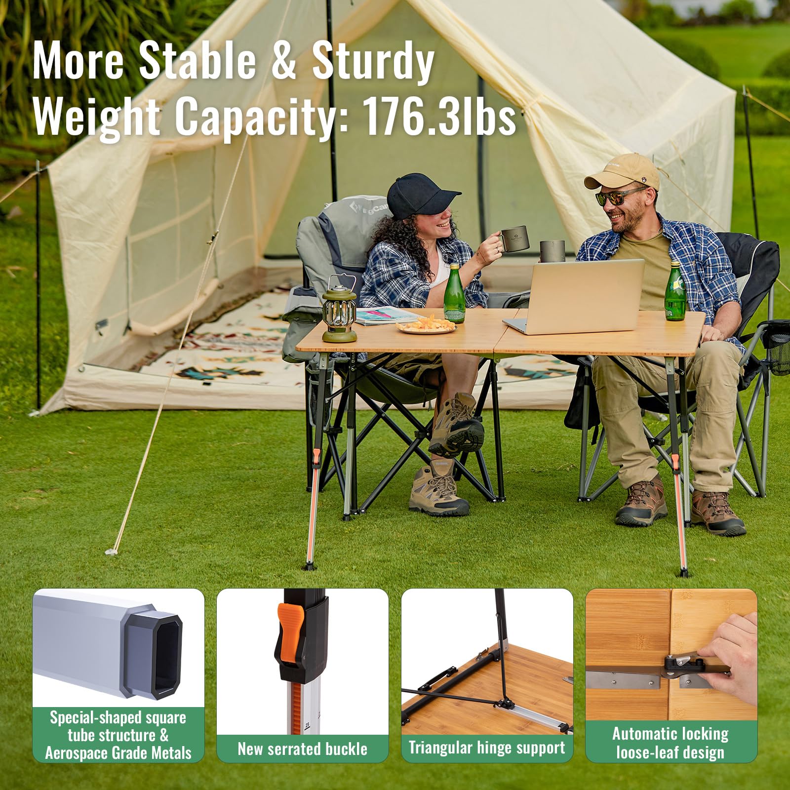 kingcamp-bamboo-folding-camping-table-pro-adjustable-height-4-fold-design image 7