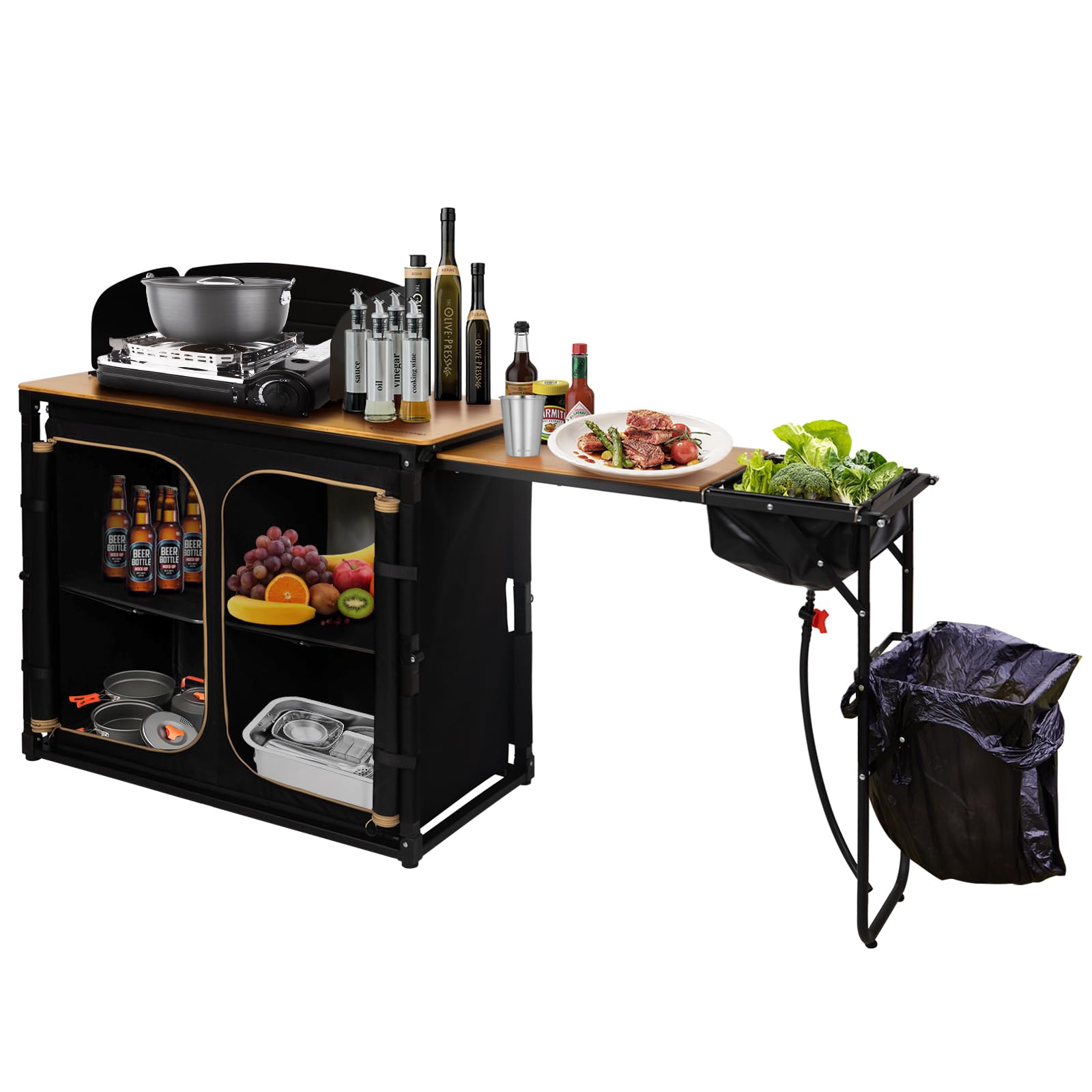 kingcamp-bamboo-plus-folding-camping-kitchen-table-with-sink-outdoor-prep-statio image 1