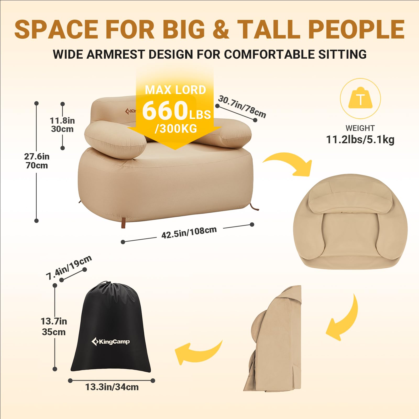 kingcamp-premium-single-inflatable-sofa-set-khaki image 2