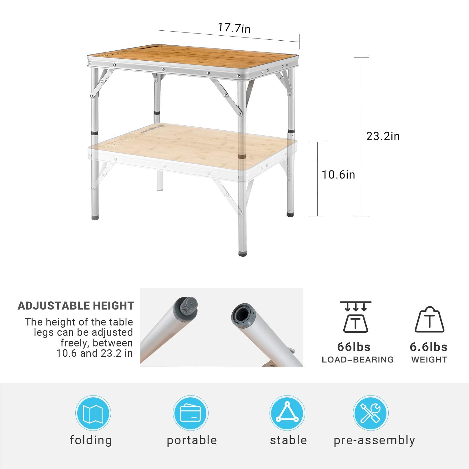 kingcamp-adjustable-bamboo-picnic-camping-table image 7