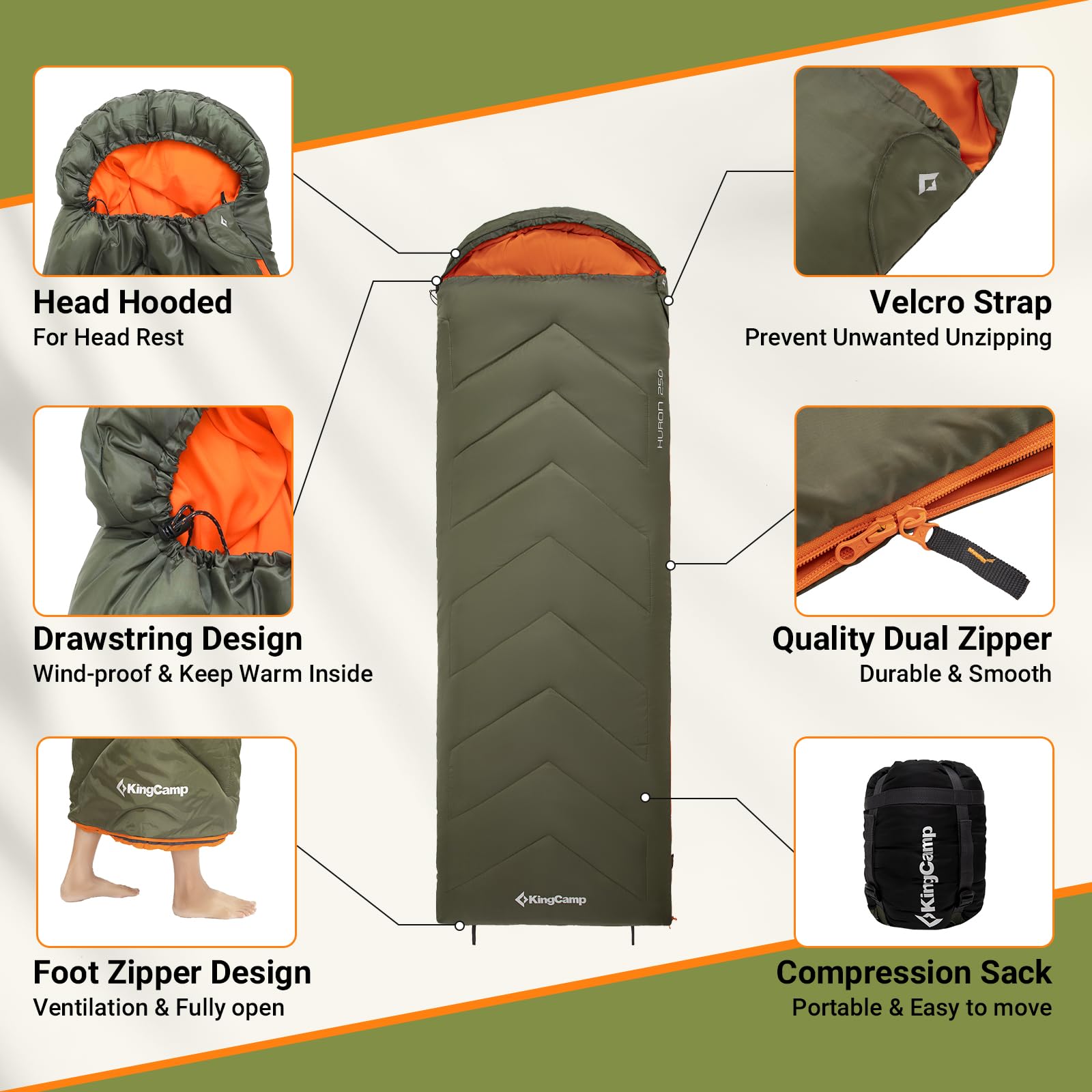 kingcamp-huron-250-hooded-rectangular-sleeping-bag-single image 5