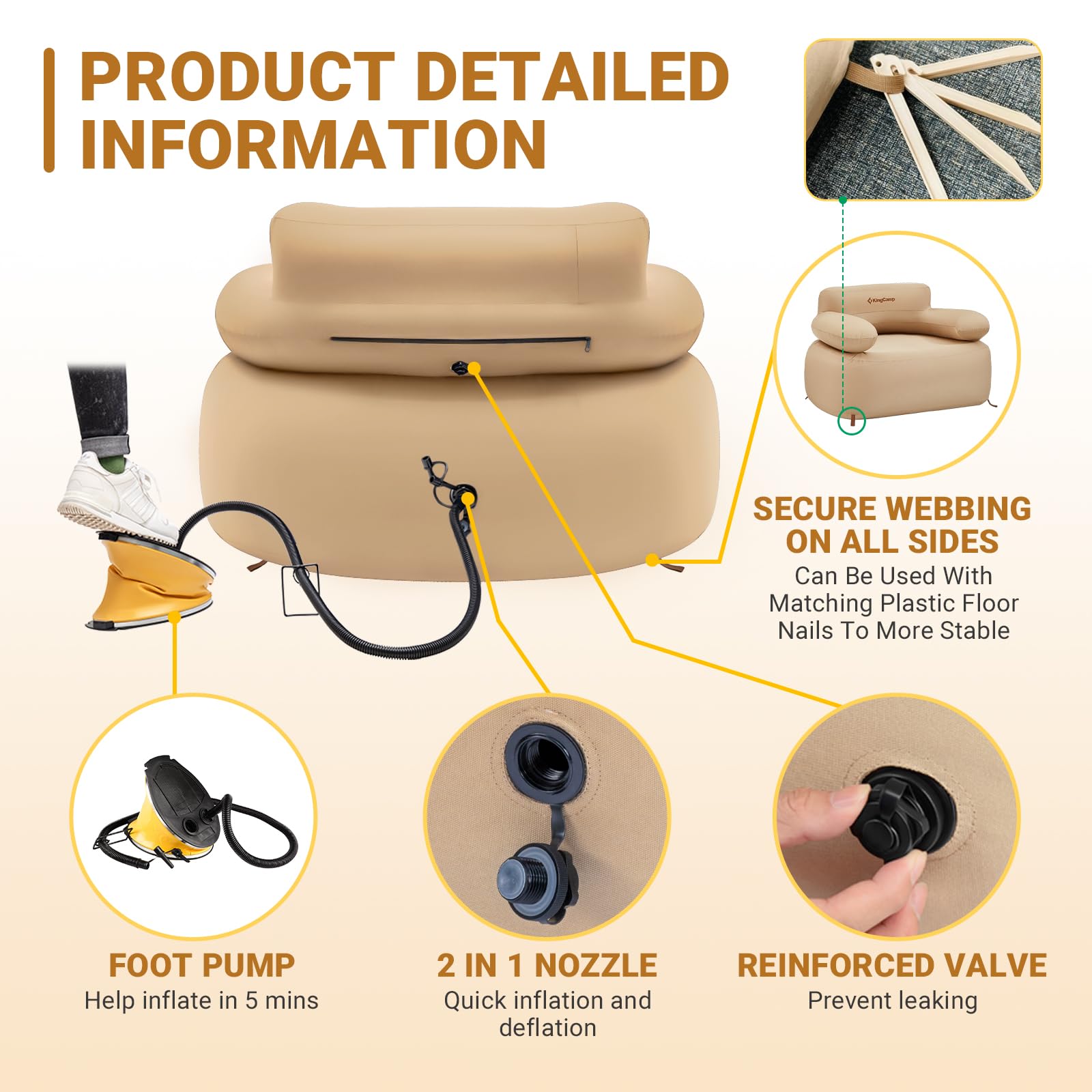 kingcamp-premium-single-inflatable-sofa-set-khaki image 6