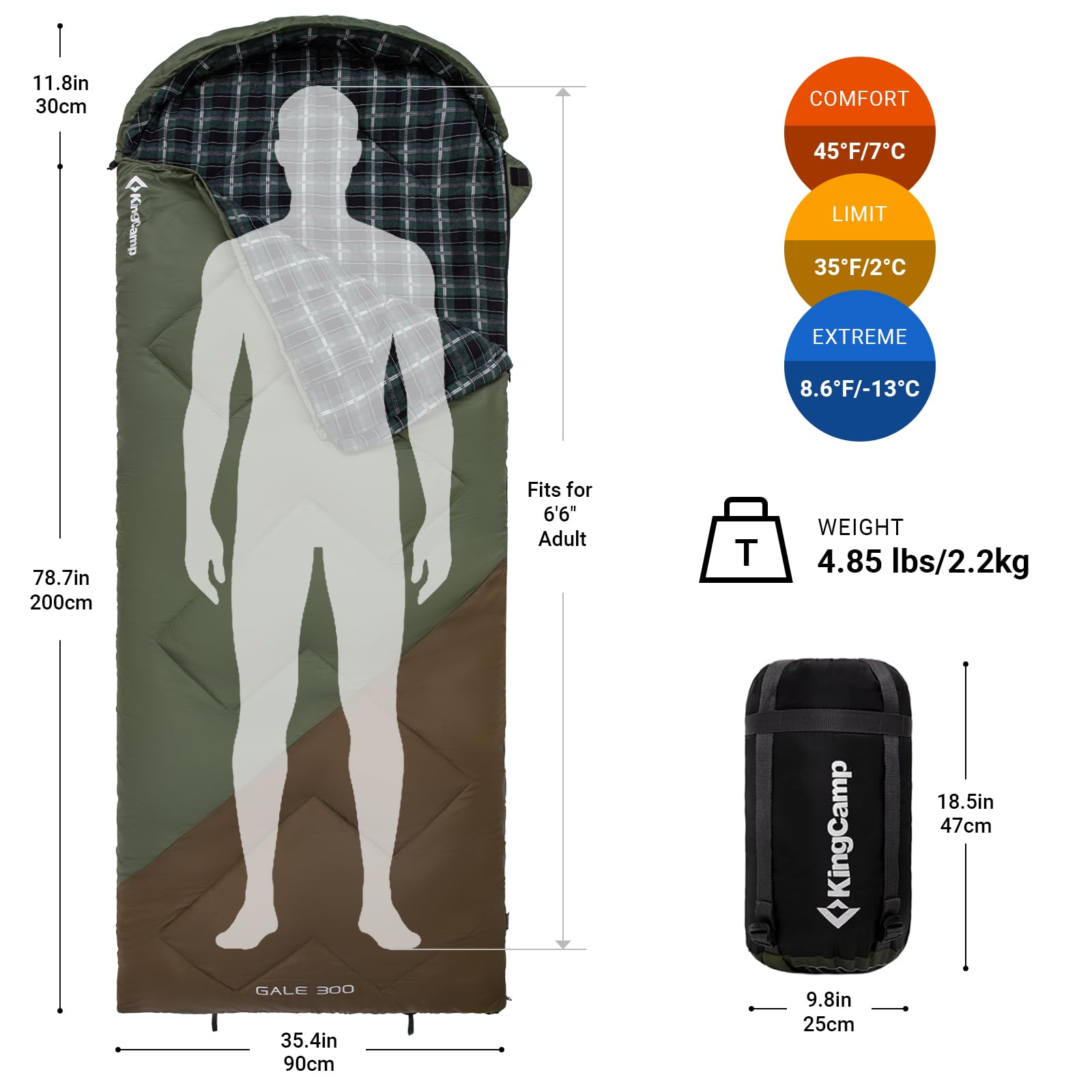 kingcamp-gale-300-hooded-envelope-sleeping-bag-large image 7