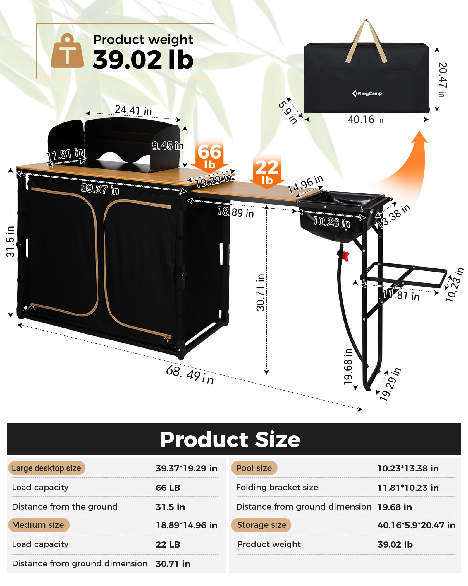 kingcamp-bamboo-plus-folding-camping-kitchen-table-with-sink-outdoor-prep-statio image 7