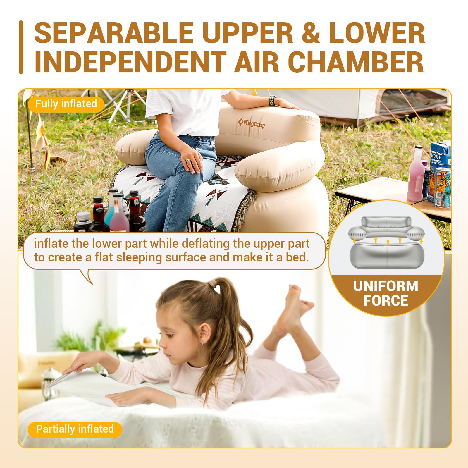 kingcamp-premium-single-inflatable-sofa-set-khaki image 3