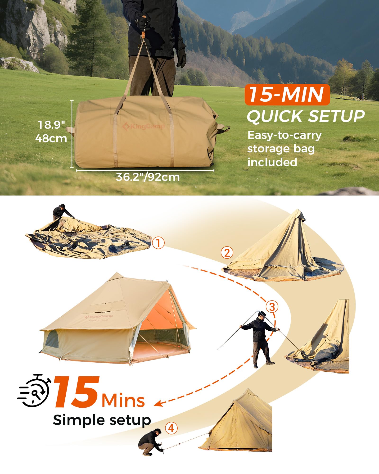 kingcamp-khan-340gsm-tc-canvas-4-season-bell-tent-heavy-duty-glamping-shelter image 7