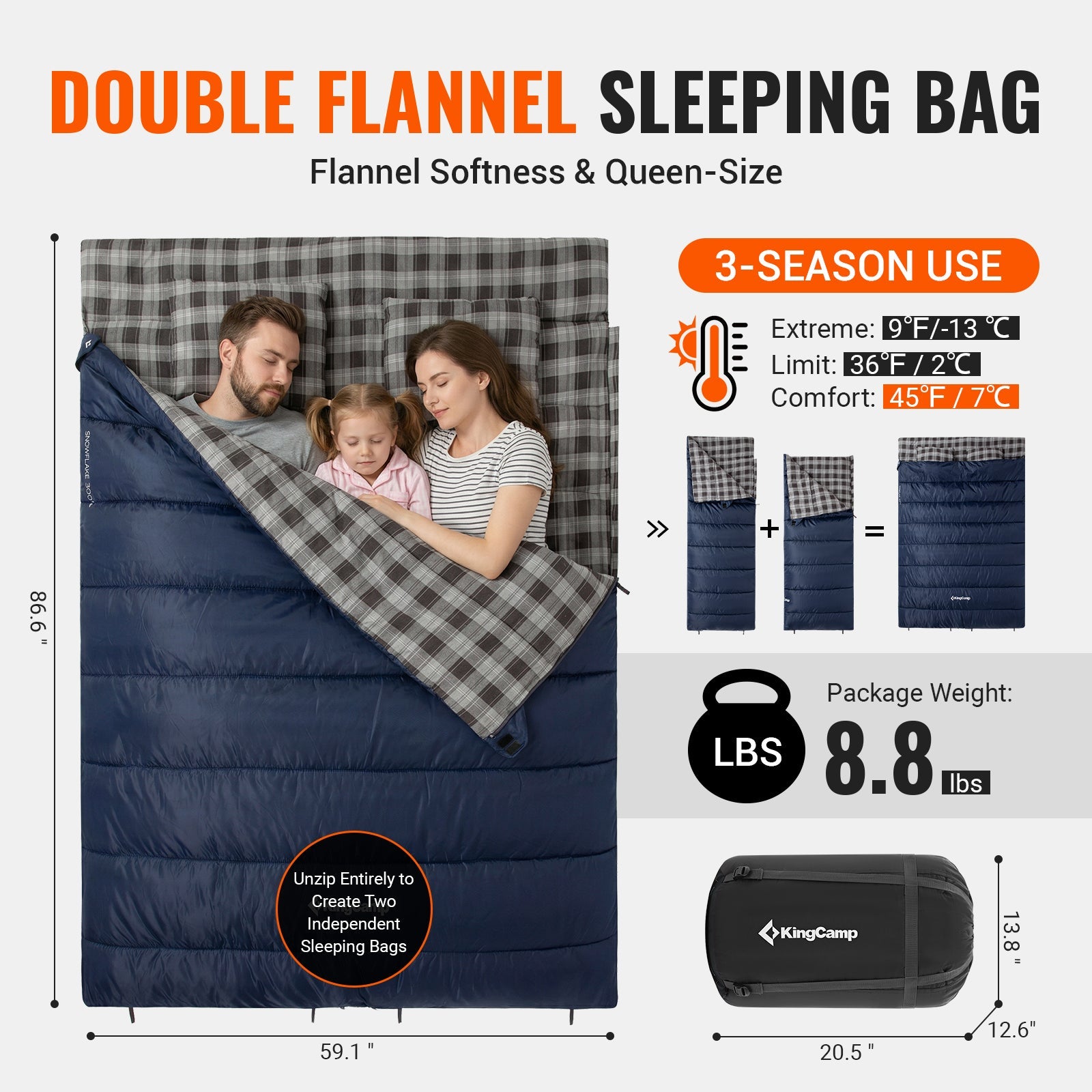 kingcamp-snowflake-300-flannel-double-sleeping-bag image 8