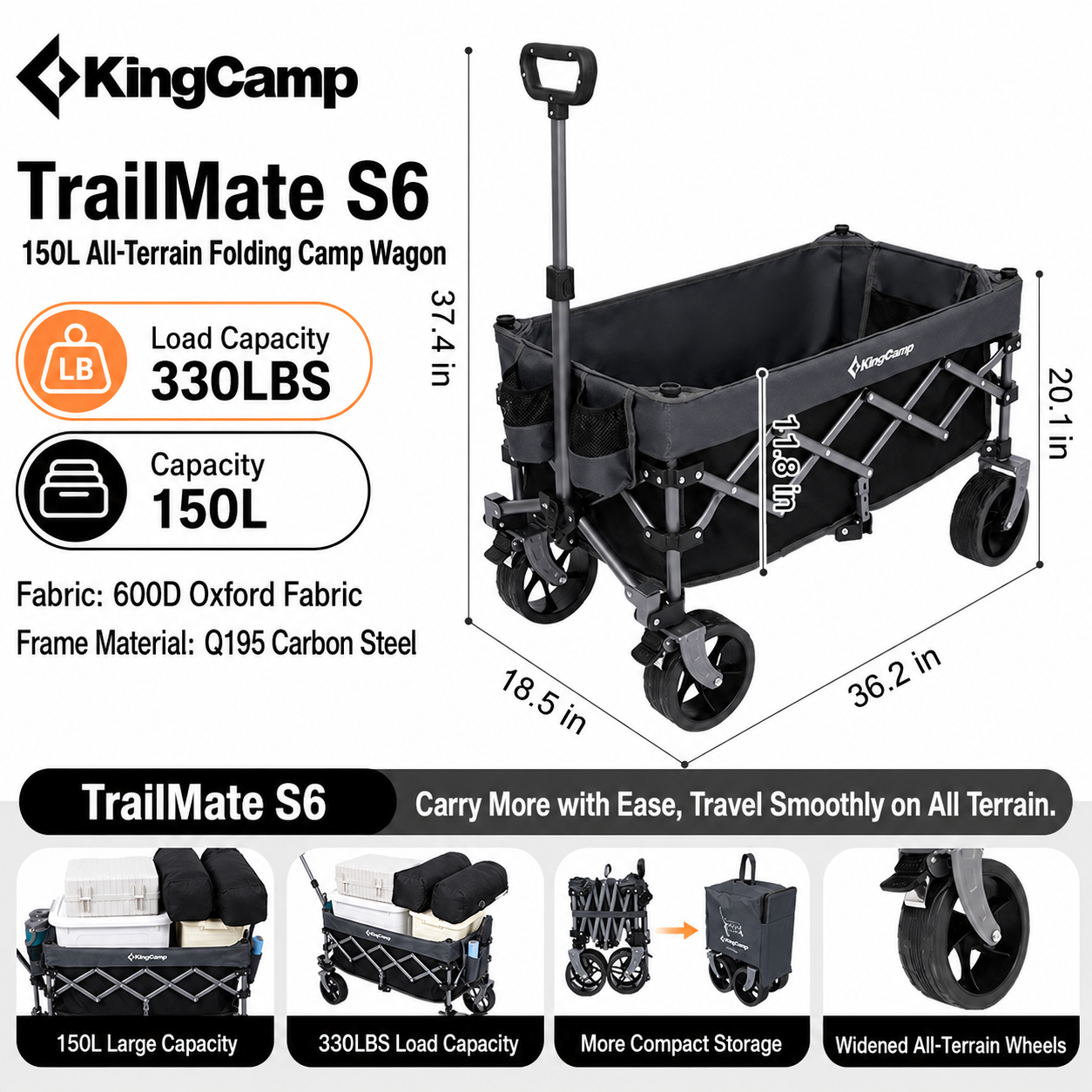 kingcamp-150l-compact-folding-wagon-cart-all-terrain-265-lb-capacity image 7
