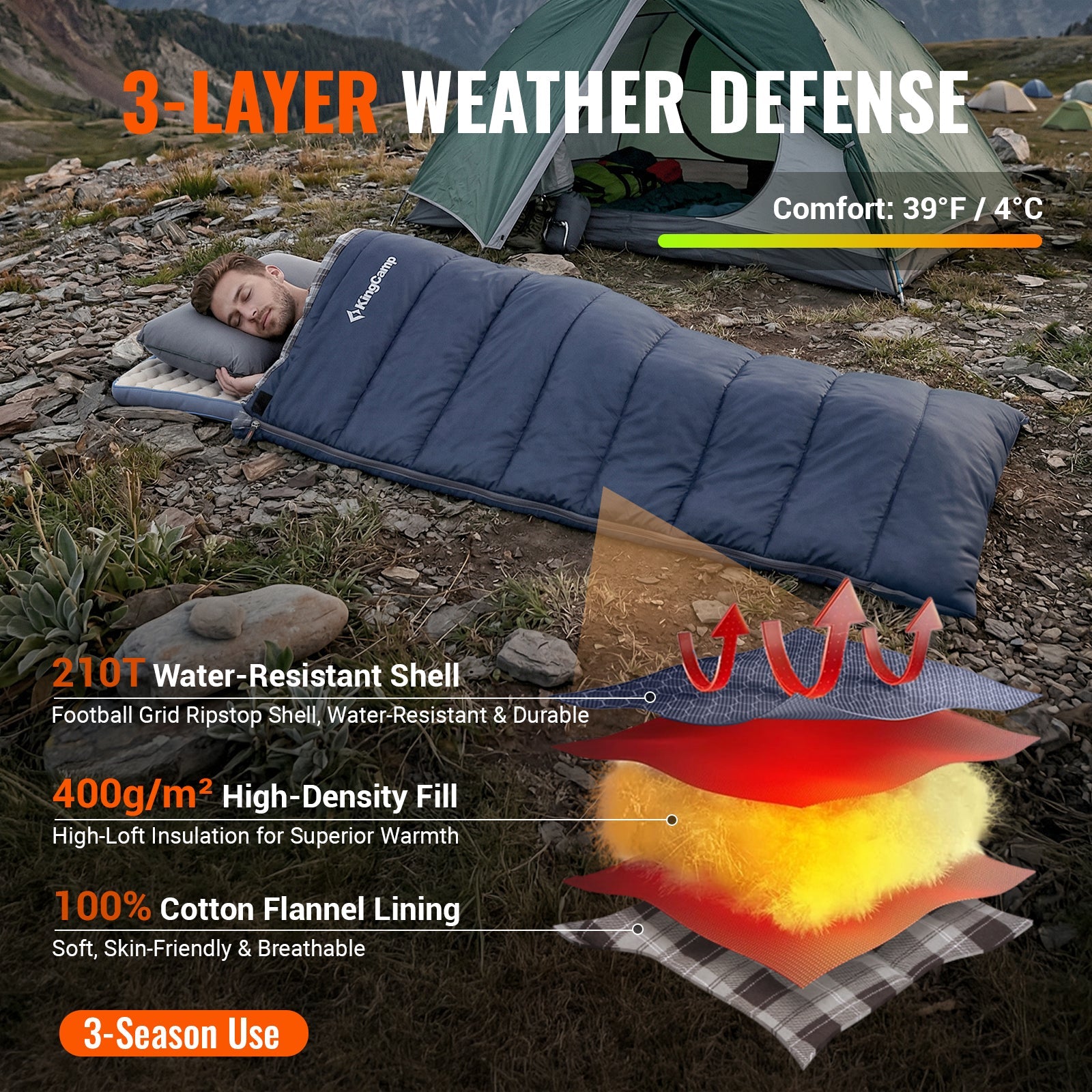 kingcamp-snowflake-400-flannel-single-sleeping-bag image 2