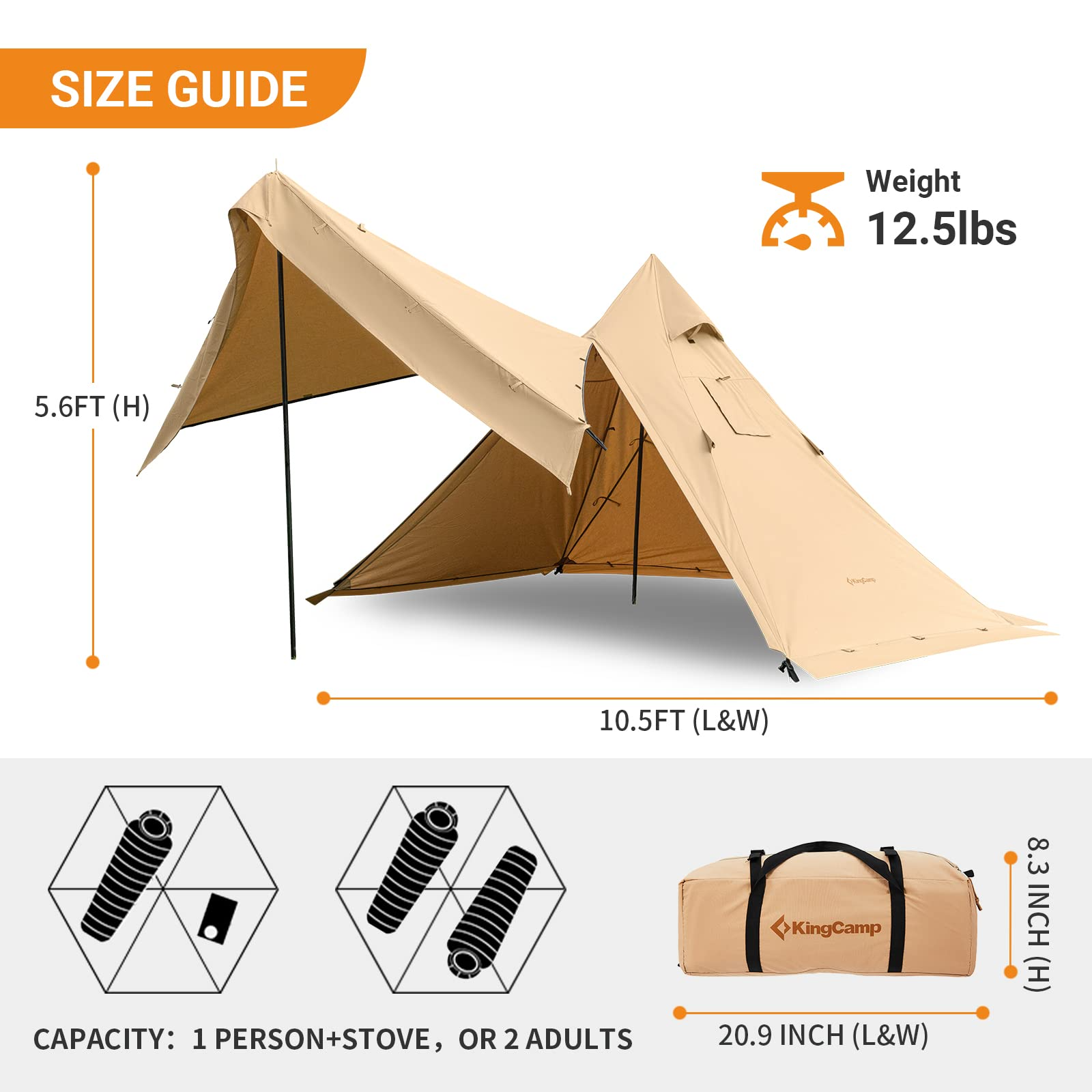 kingcamp-torino-ii-4-season-tipi-tent-with-stove-jack-and-snow-skirt image 2