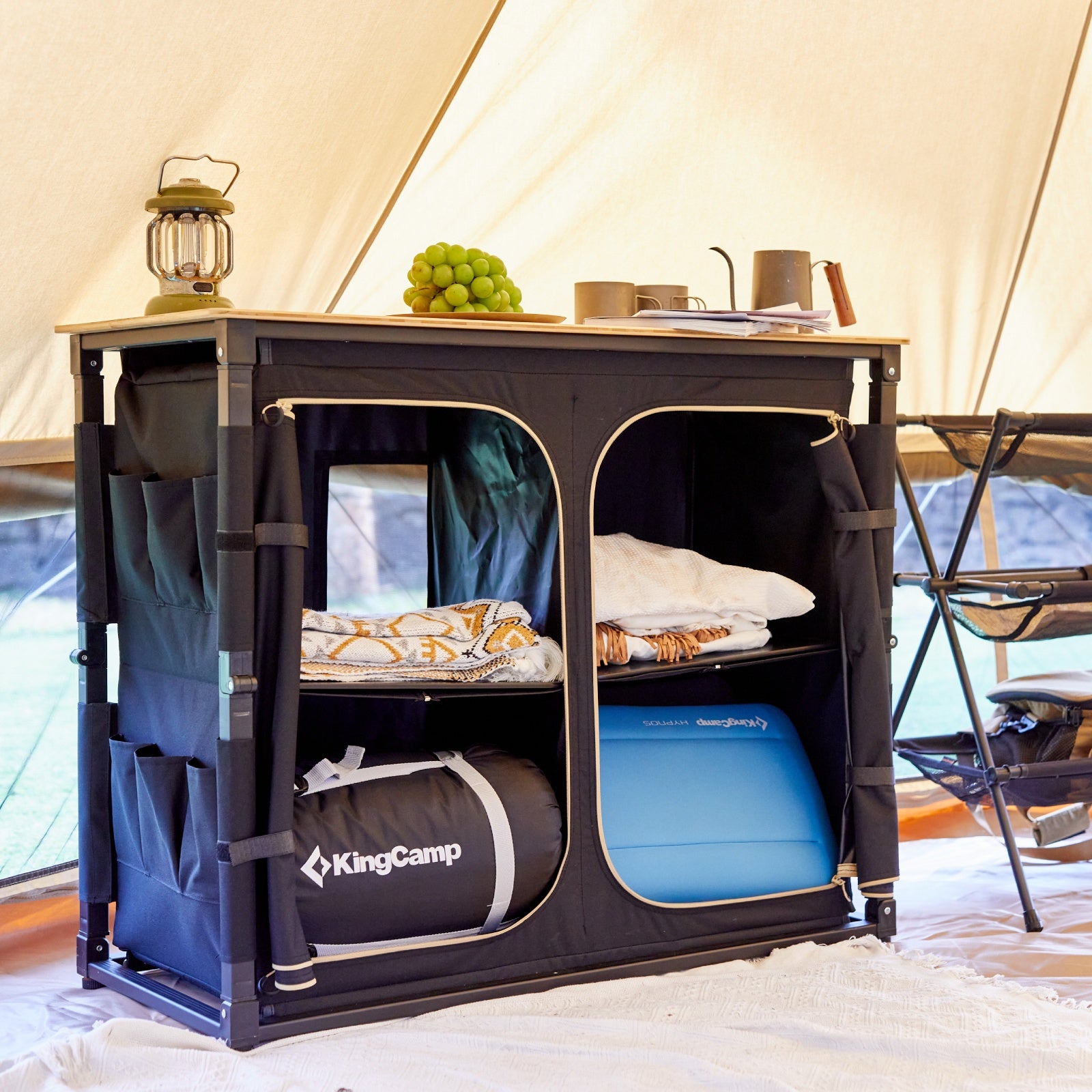 kingcamp-bamboo-camping-kitchen-table-with-lantern-stand image 3