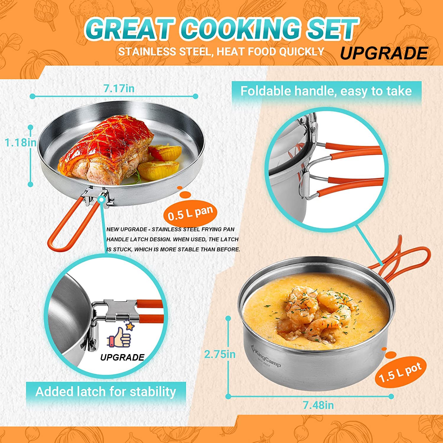 kingcamp-adventurer-stainless-steel-2-3-person-cookware-mess-kit image 2