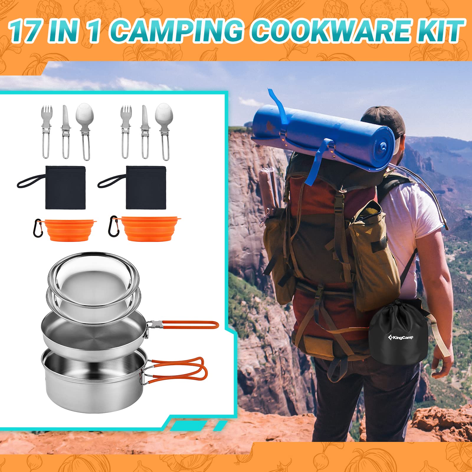 kingcamp-adventurer-stainless-steel-2-3-person-cookware-mess-kit image 7