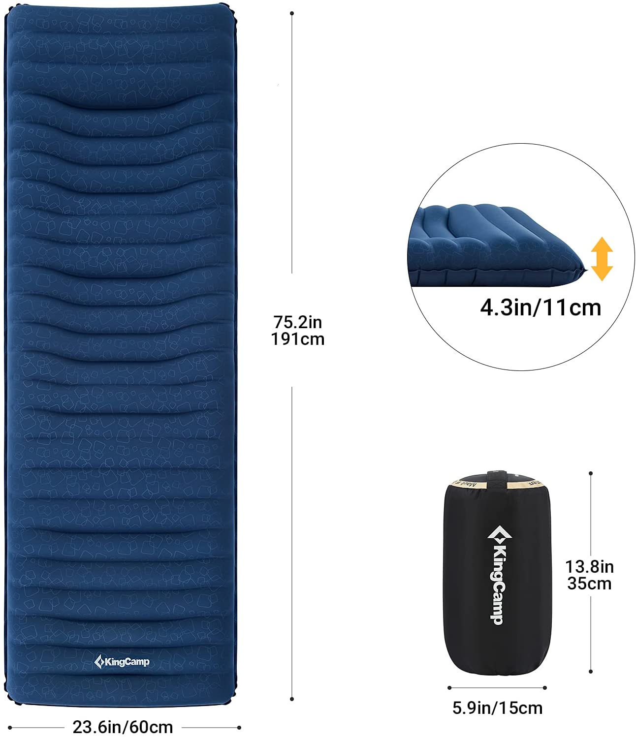 kingcamp-5-5-inch-thick-air-sleeping-pad-with-pillow-insulated-camping-mat image 2