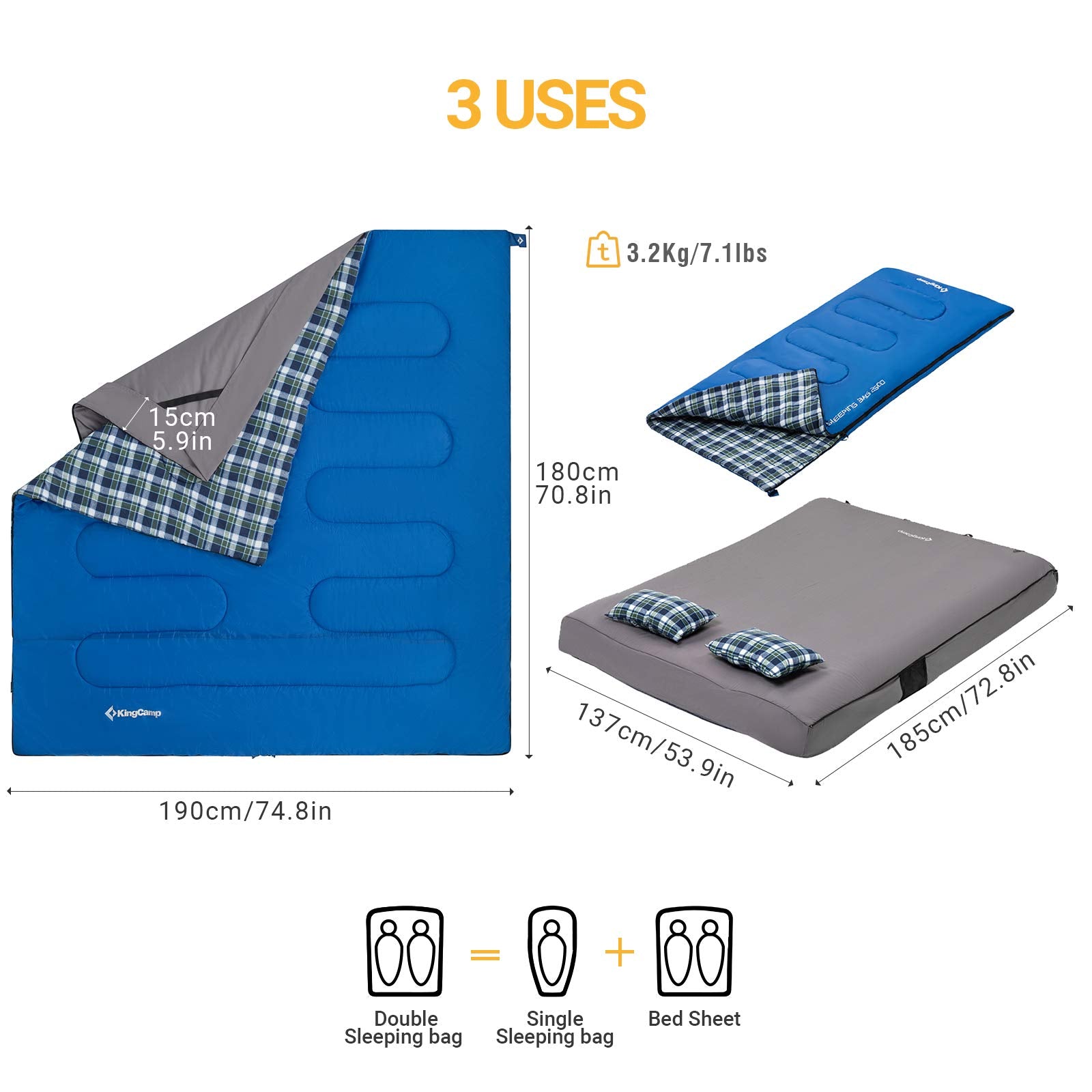 kingcamp-airbed-fitted-double-sleeping-bag-with-sheet-pillows image 3