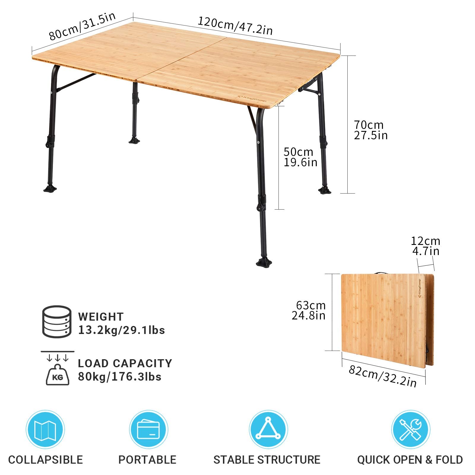 kingcamp-bamboo-4-6-people-folding-table-with-adjustable-height image 2