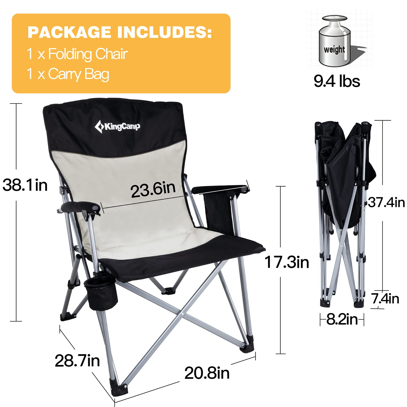 kingcamp-folding-padded-camping-chair-with-high-back-and-cup-holder image 2