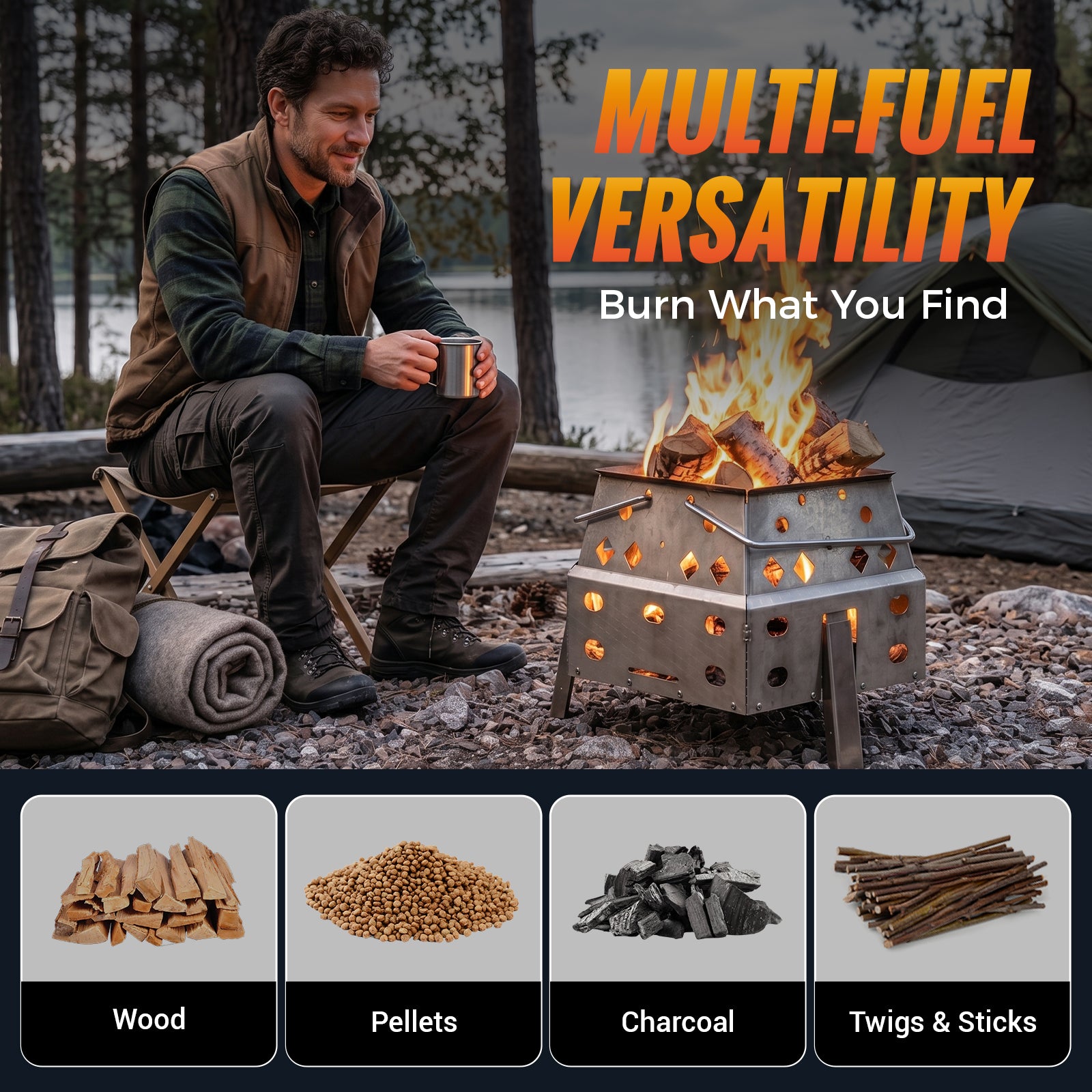 kingcamp-hexagonal-telescopic-wood-burning-stove-with-grill-and-fire-pit image 4