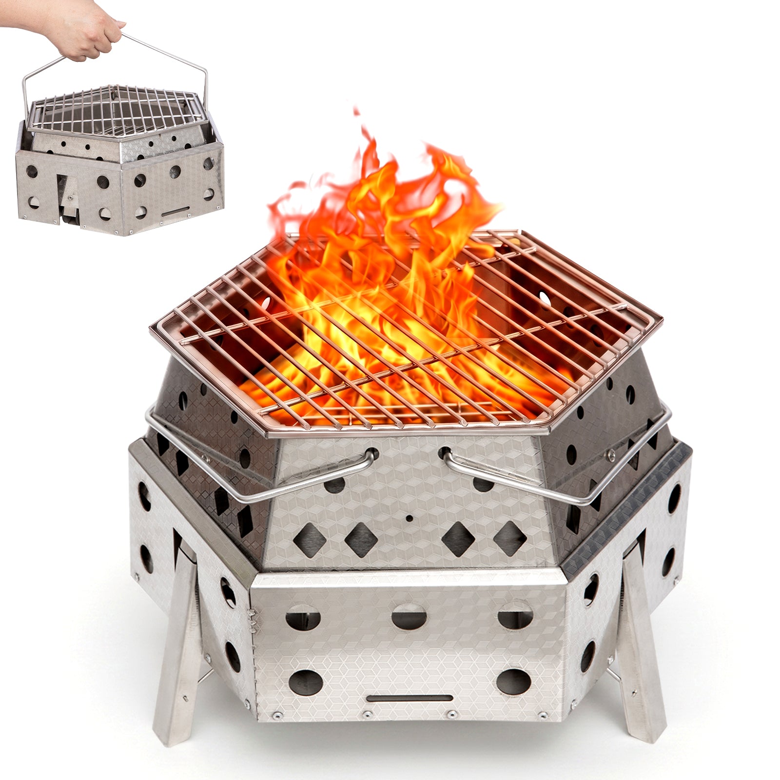 kingcamp-hexagonal-telescopic-wood-burning-stove-with-grill-and-fire-pit image 2