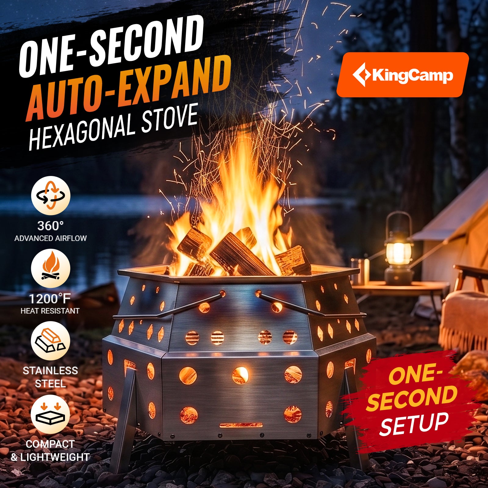 kingcamp-hexagonal-telescopic-wood-burning-stove-with-grill-and-fire-pit image 5