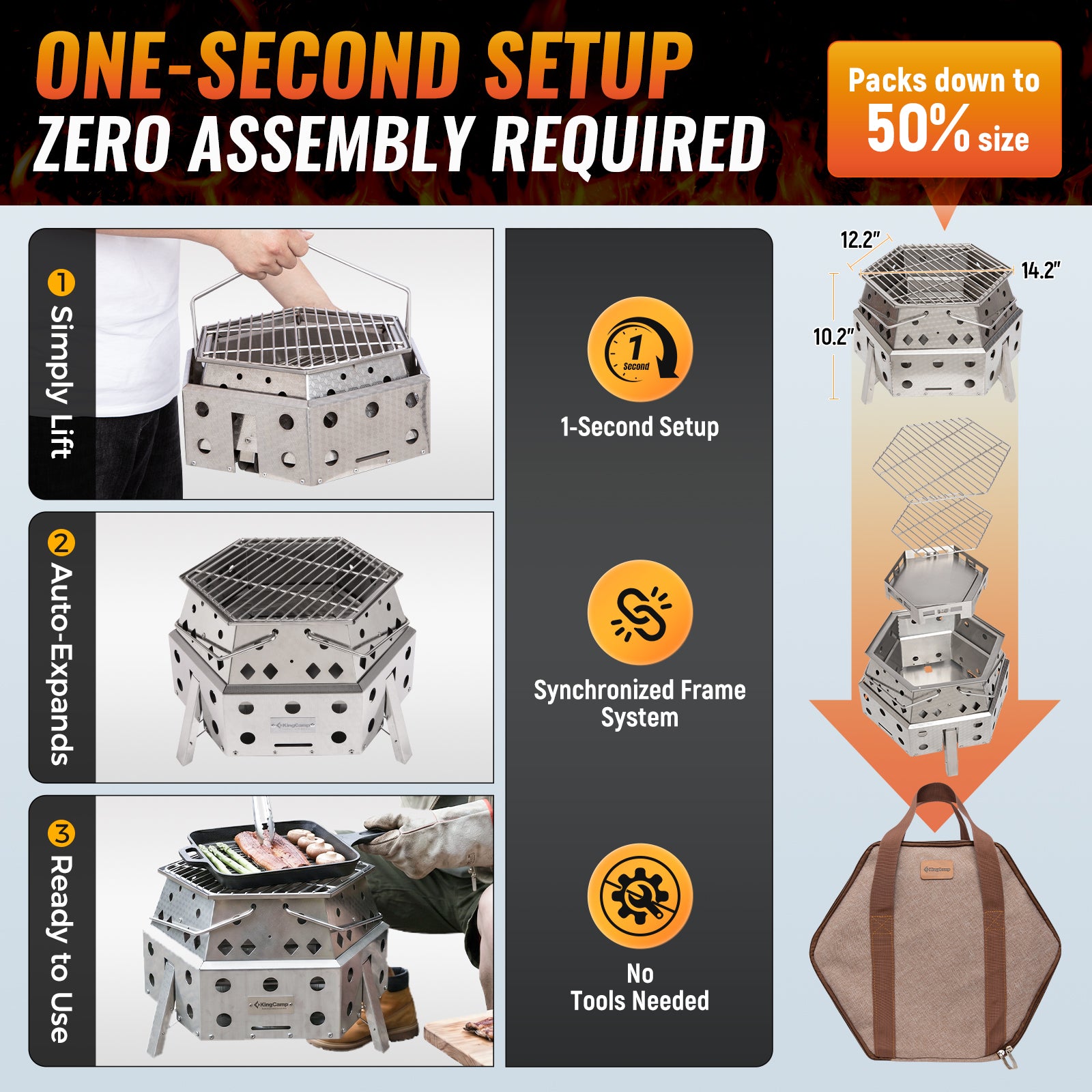 kingcamp-hexagonal-telescopic-wood-burning-stove-with-grill-and-fire-pit image 6