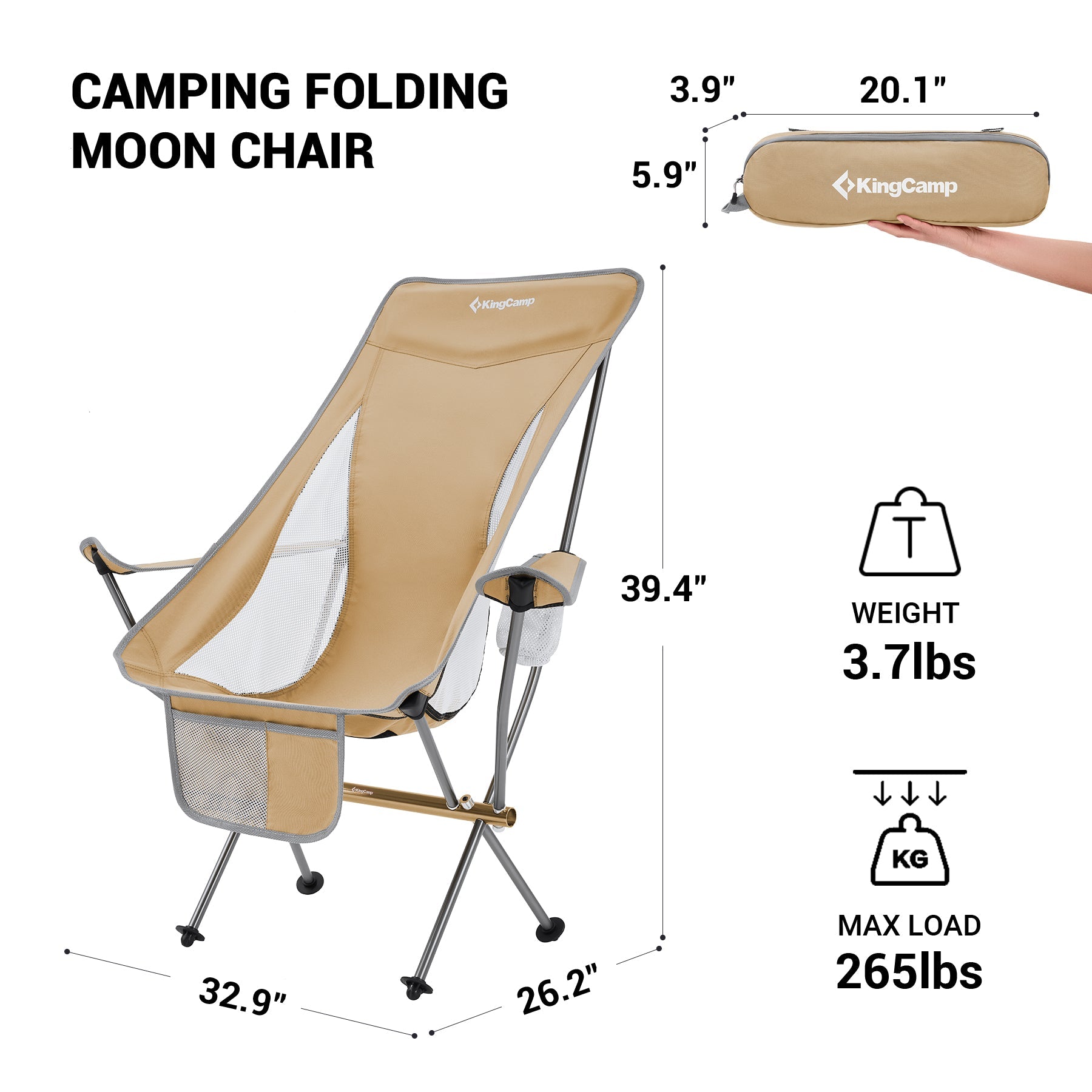 kingcamp-lightweight-highback-camping-chair-khaki image 2