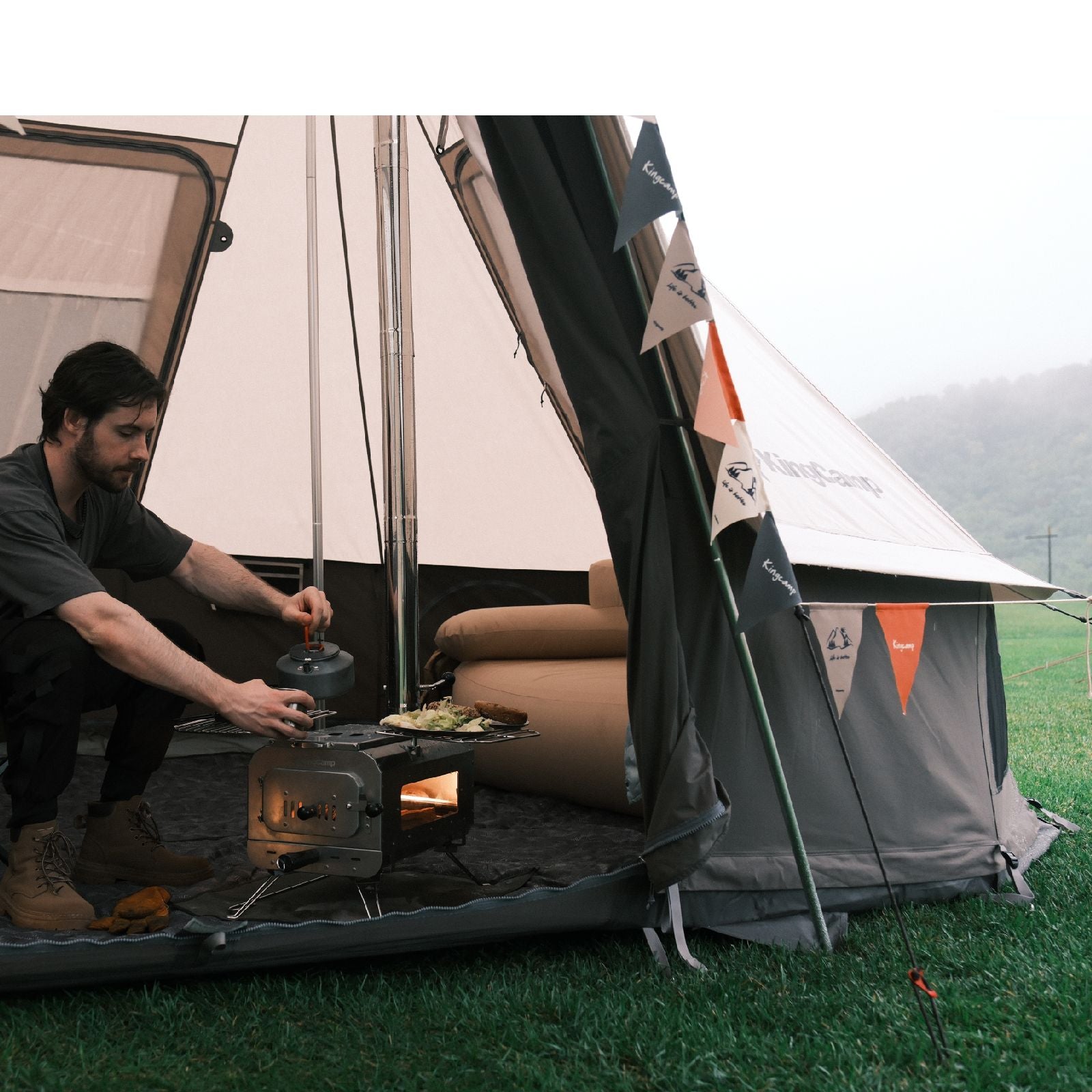 kingcamp-khan-villa-4-in-1-glamping-tent-bundle-with-stove image 2