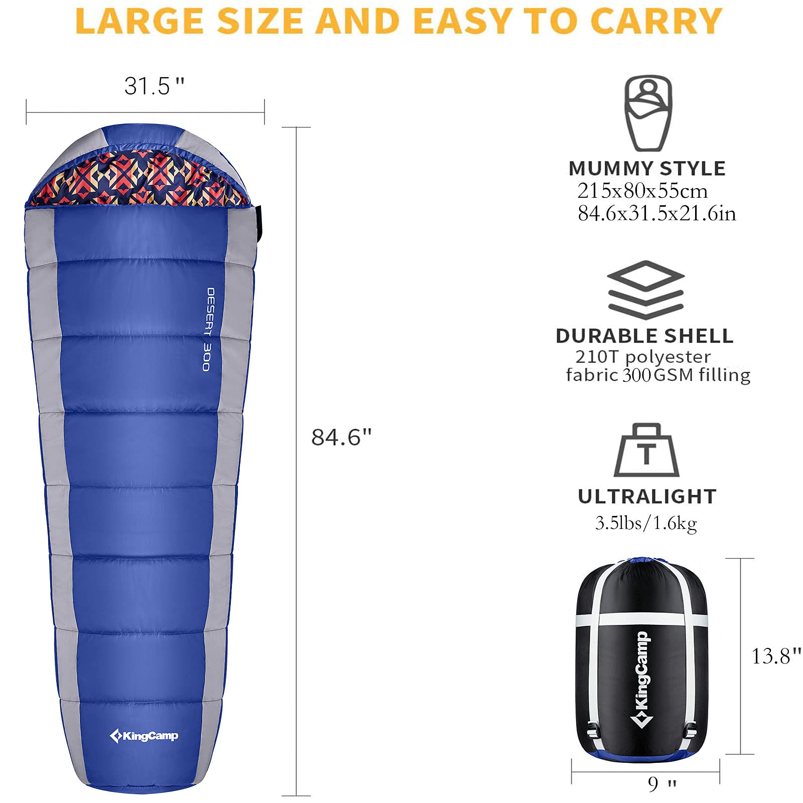 kingcamp-desert-300-mummy-3-season-sleeping-bag-synthetic-insulation image 2