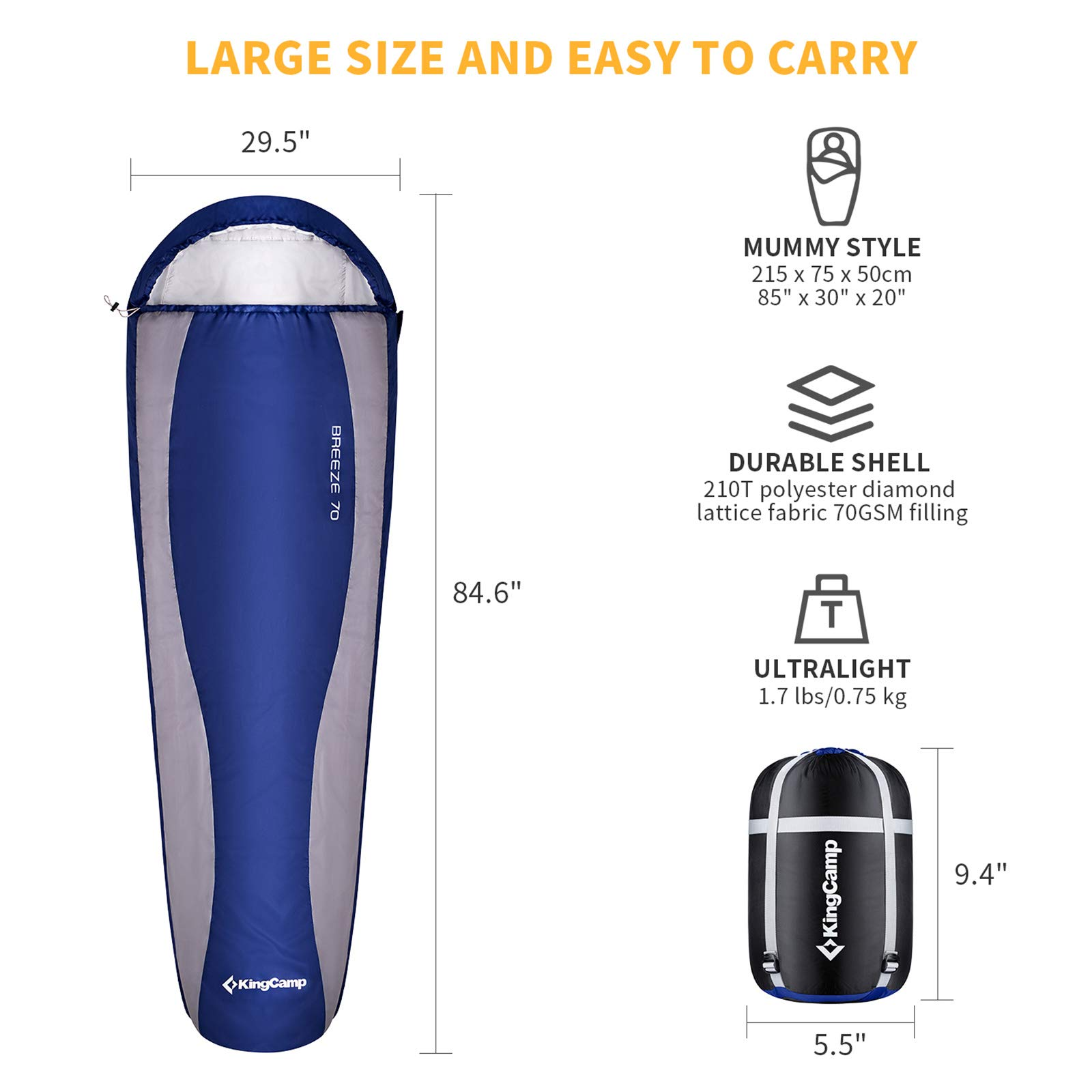 kingcamp-ultralight-mummy-backpacking-sleeping-bag-packable-and-warm image 2