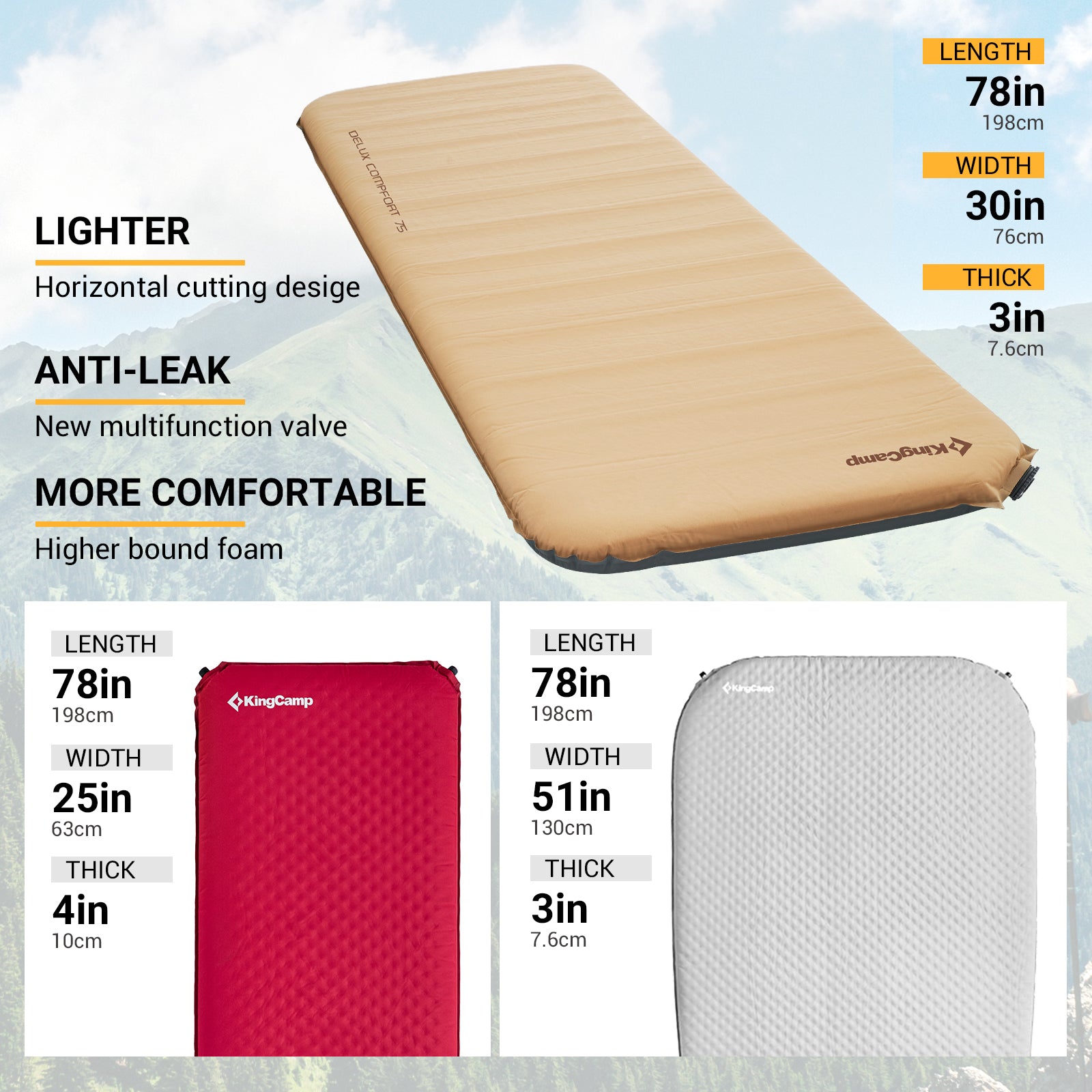 kingcamp-self-inflating-sleeping-pad-single-insulated-camping-mattress-with-foam image 3
