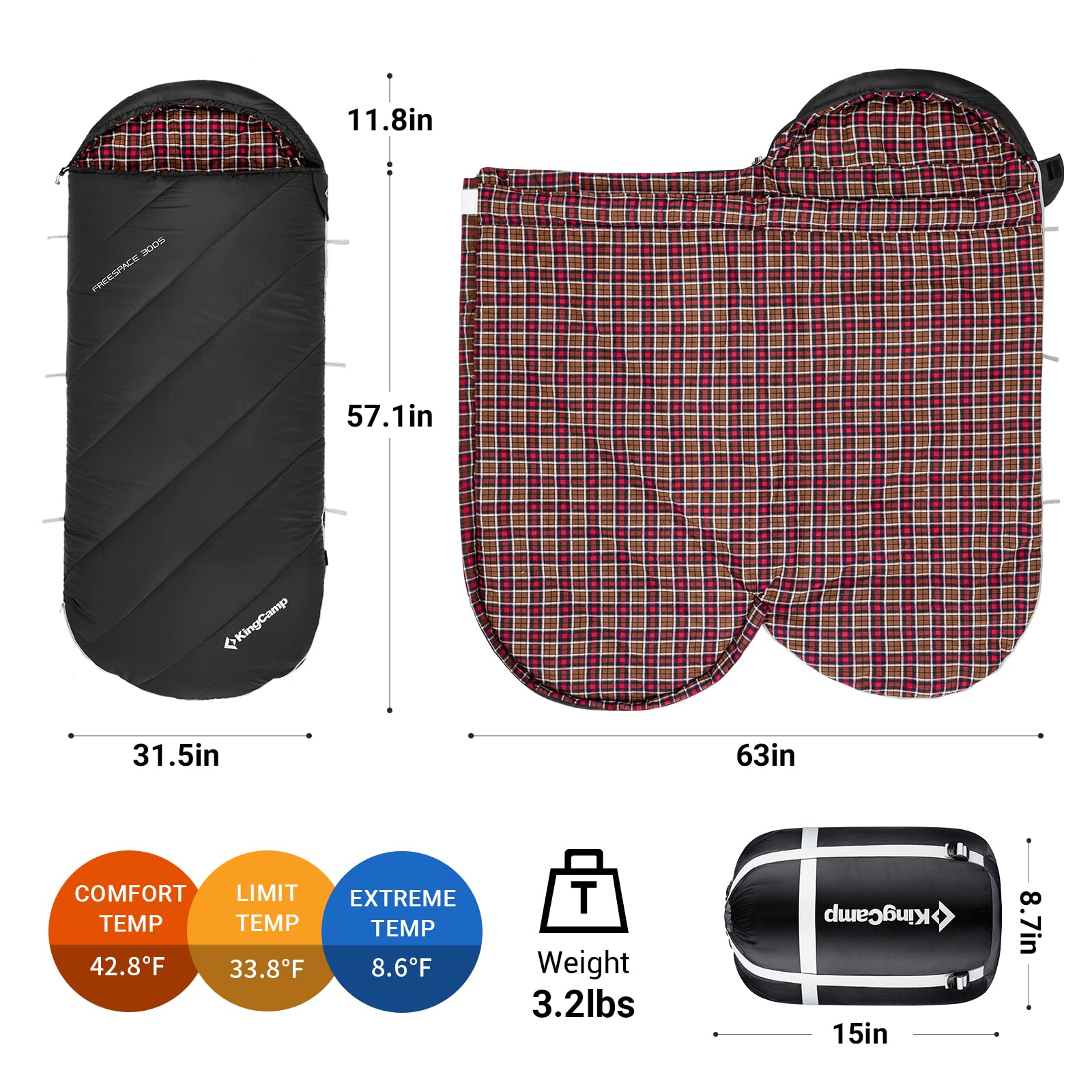 kingcamp-youth-extra-wide-sleeping-bag-for-teens-3-4-season image 6