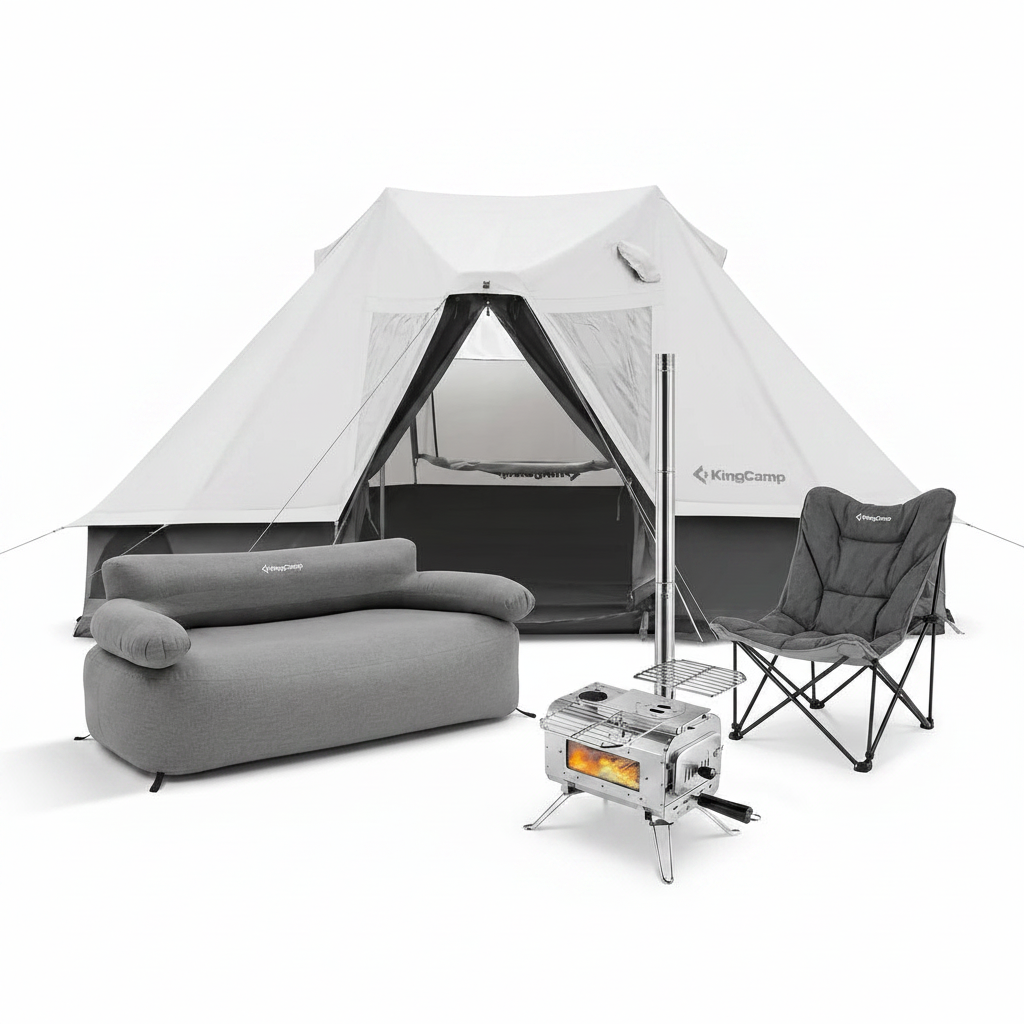 kingcamp-khan-villa-4-in-1-glamping-tent-bundle-with-stove image 1