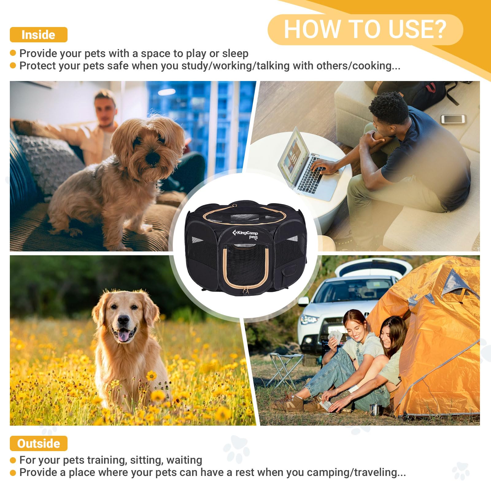 kingcamp-ancona-dog-playpen-portable-foldable-outdoor-kennel-for-small-to-large- image 6