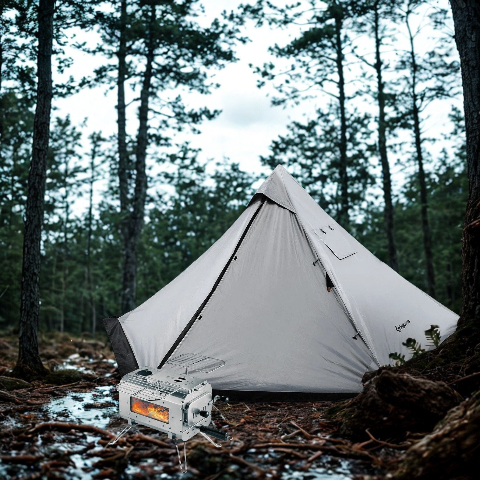 kingcamp-anizo-320-4-season-tipi-tent-surefire-wood-stove-bundle image 1